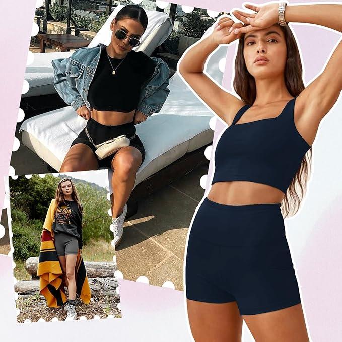 DHSO 3 Pack Biker Shorts for Women-5" High Waist Soft Summer Womens Shorts Spandex Workout Shorts for Running Athletics - Which Mark