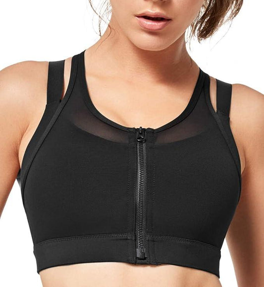 Yvette High Impact Women Sports Bra Front Closure Double Deck Mesh Running Bra for Plus Size for Plus Size - Which Mark
