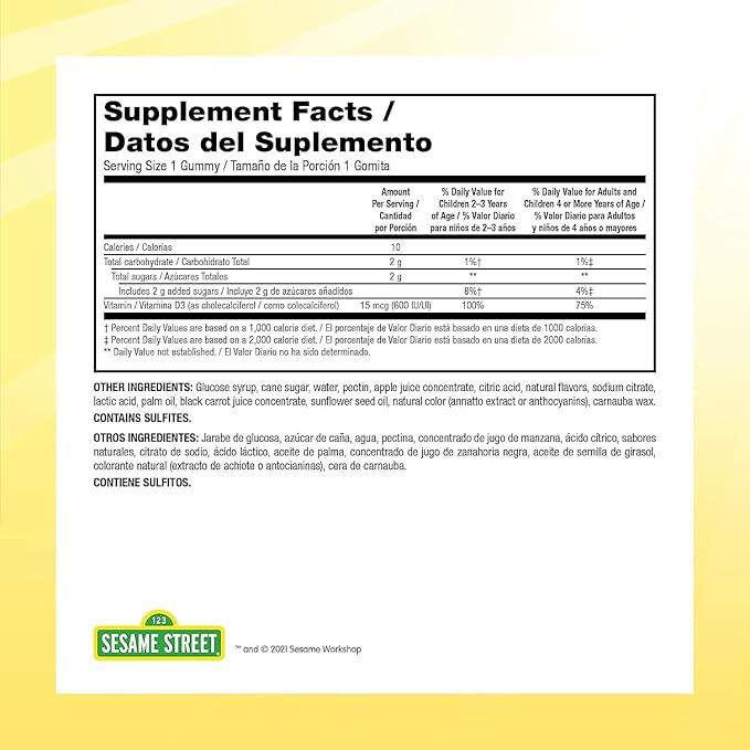 Sesame Street Daily Sunshine Vitamin D3 Kids Gummy by Webber Naturals, 180 Gummies, 600 IU of Vitamin D Per Gummy, For Children Age 3 and Up - Which Mark