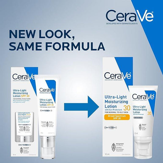 CeraVe Ultra-light Face Moisturizer with SPF 30. Hyaluronic Acid face sunscreen lotion for Men & Women, Normal to Oily & sensitive skin. Fragrance-Free, Oil-Free, Non-Comedogenic, Travel Size 52 ML - Which Mark