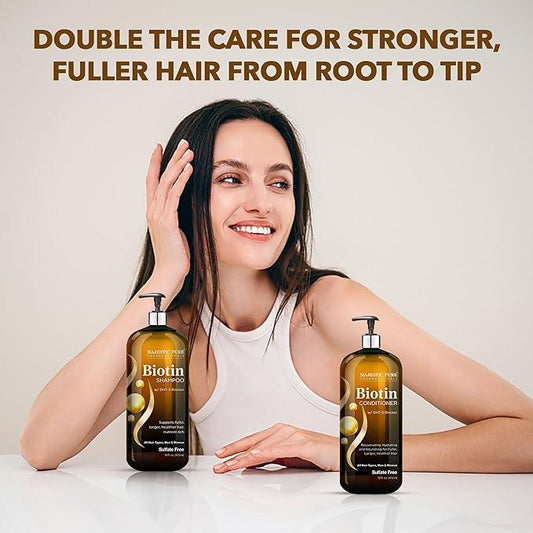 MAJESTIC PURE Biotin Shampoo and Conditioner Set with DHT Blocker Complex - Hydrating, Nourishing & Supporting Healthy Hair, Sulfate Free, for Men & Women - 16 fl oz each Climate Pledge Friendly - Which Mark