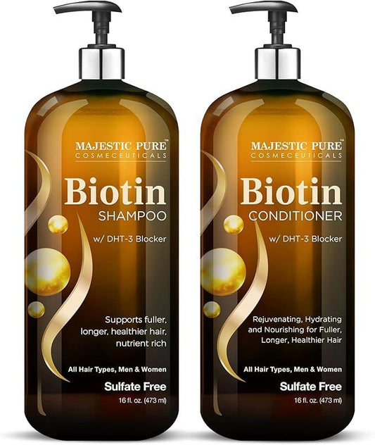 MAJESTIC PURE Biotin Shampoo and Conditioner Set with DHT Blocker Complex - Hydrating, Nourishing & Supporting Healthy Hair, Sulfate Free, for Men & Women - 16 fl oz each Climate Pledge Friendly - Which Mark