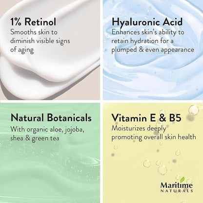 Maritime Naturals Retinol Moisturizer, Professional Grade Face Moisturizer with Hyaluronic Acid & Vitamin E, Face Cream for Women and Men, Organic Ingredients (120ml) Born in Nova Scotia, Canada - Which Mark