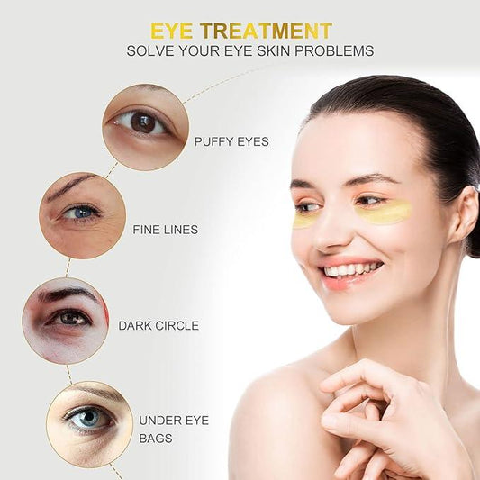 24k Gold Under Eye Patches - 60 Pcs Eye Mask Pure Gold Anti-Aging Collagen Hyaluronic Acid Under Eye Mask for Removing Dark Circles, Puffiness & Wrinkles Refresh Your Skin - Which Mark