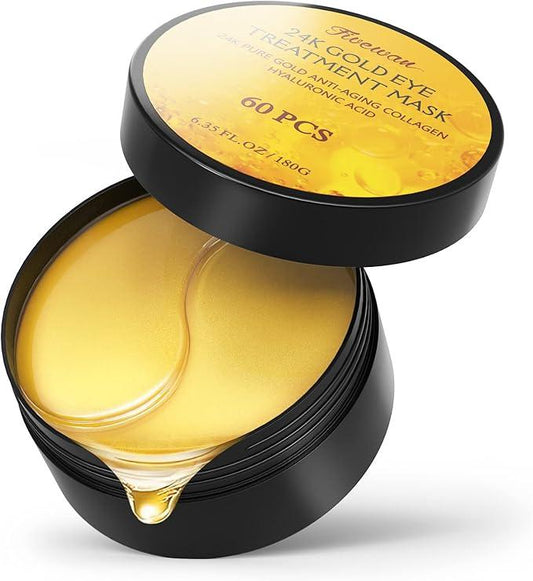 24k Gold Under Eye Patches - 60 Pcs Eye Mask Pure Gold Anti-Aging Collagen Hyaluronic Acid Under Eye Mask for Removing Dark Circles, Puffiness & Wrinkles Refresh Your Skin - Which Mark