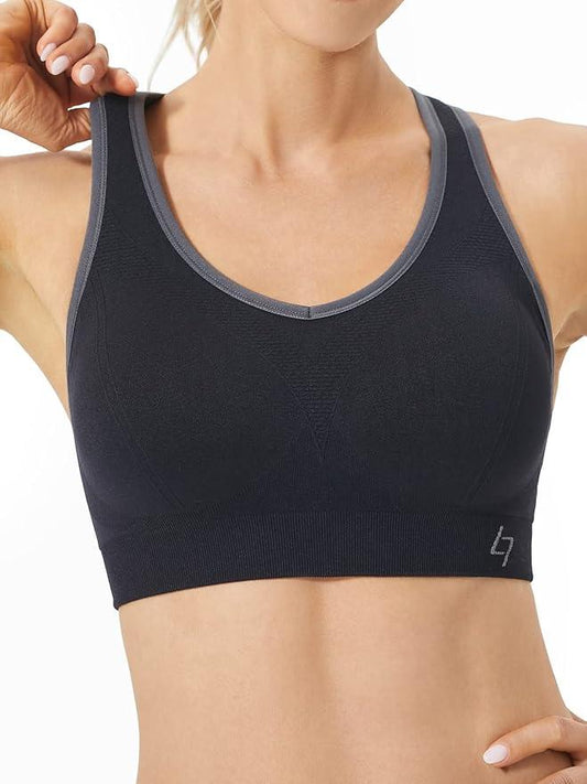 FITTIN Racerback Sports Bras for Women - Padded Seamless Bras for Yoga Gym Workout Fitness White - Which Mark