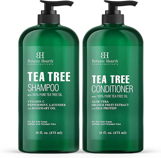 Botanic Hearth Tea Tree Shampoo and Conditioner Set - Nourishing Hair Care with Tea Tree Oil, Peppermint, and Lavender 16Fl oz each - Which Mark