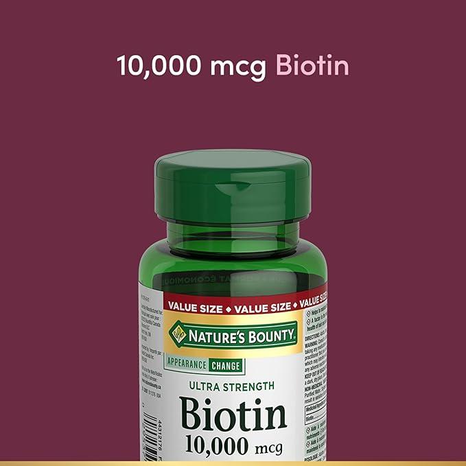 NATURE'S BOUNTY Biotin, Ultra Strength, 10,000 mcg, Promotes Hair Growth, Thicker Healthier Nails, Stronger Thicker Hair & Healthier Skin, Helps Metabolize Nutrients, Softgels, 55.4 g - Which Mark