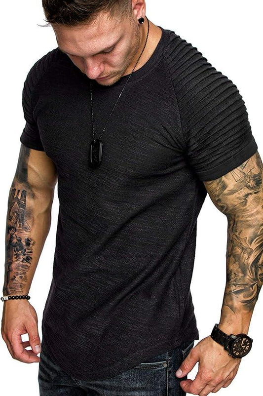 COOFANDY Men's Muscle T-Shirt Pleated Raglan Sleeve Bodybuilding Gym Tee Short Sleeve Fashion Workout Shirts Hipster Shirt - Which Mark