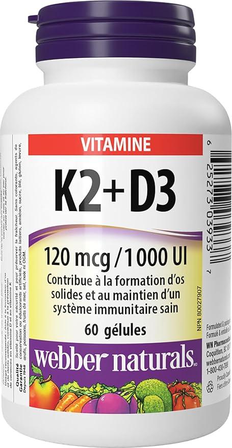 Webber Naturals Vitamin K2 with D3, 60 Softgels, Helps Support Bones, Teeth, and Immune Function, Gluten & Dairy Free - Which Mark