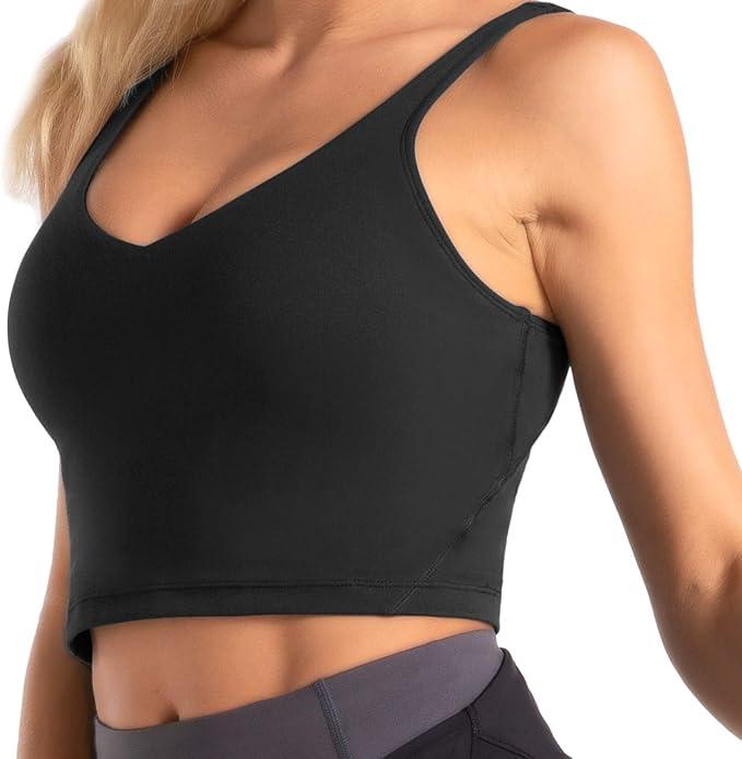 Wjustforu Women Sports Bra Yoga Tank Longline Padded Workout Crop Tank Top Fitness Workout Running Top - Which Mark