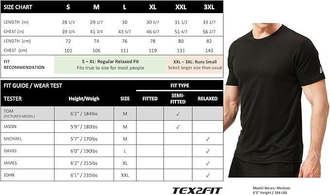 TEX2FIT Multi Pack Men's T Shirts Short Sleeve Quick Dry Workout Gym Shirts for Men - Which Mark