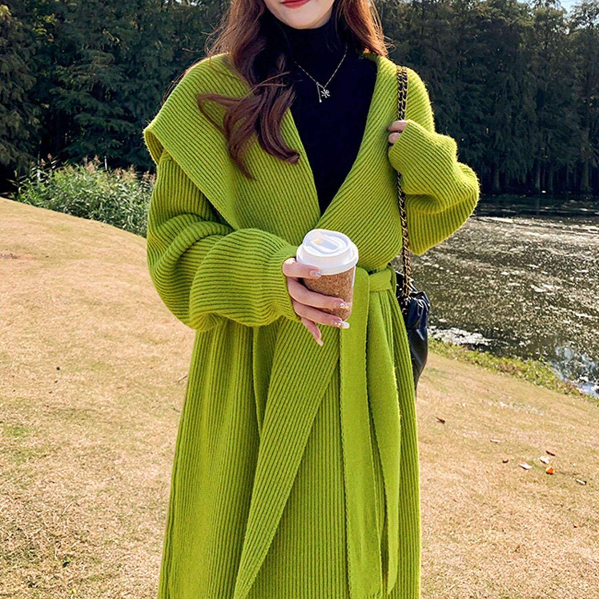 Green Alpaca Women 's Wool Sweater Coat Cardigan Handmade Clothing - Which Mark