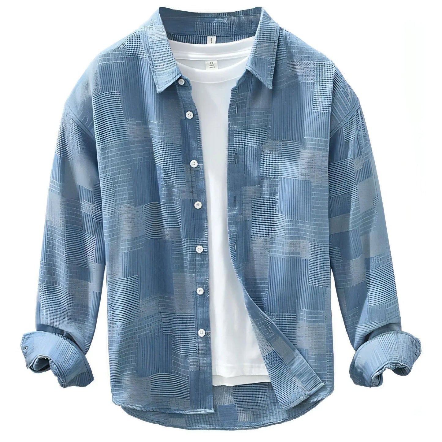 Jacquard Color Matching Casual Denim Long-sleeved DressShirt Men's - Which Mark