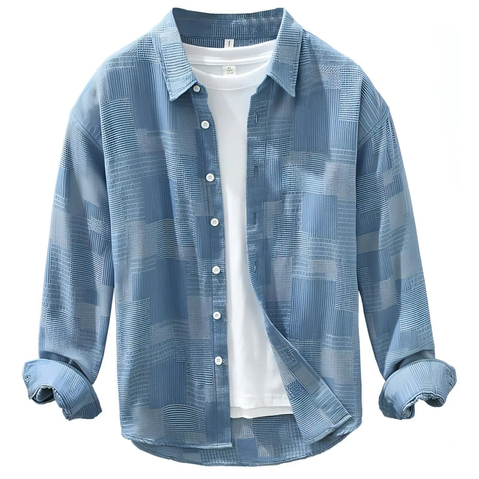Jacquard Color Matching Casual Denim Long-sleeved DressShirt Men's - Which Mark