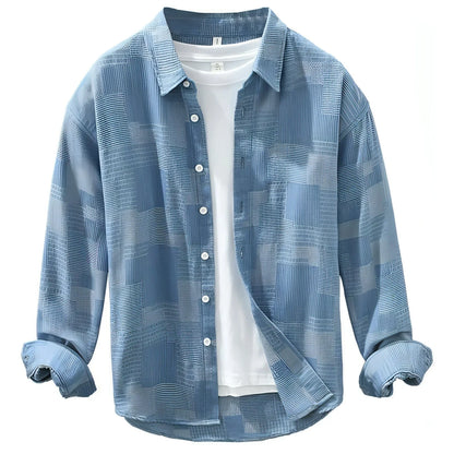 Jacquard Color Matching Casual Denim Long-sleeved DressShirt Men's - Which Mark