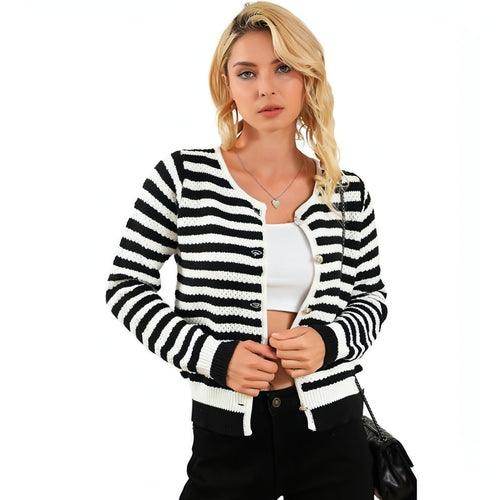 Women's Contrasting Striped Cardigan Sweater - Which Mark