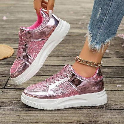 Fashion Lace-up Flat Shoes With Sequin Design Casual Sports Thick - Which Mark