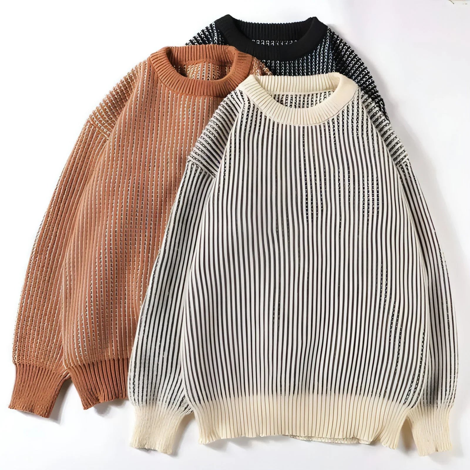 Round Neck Striped Sweater For Men - Which Mark