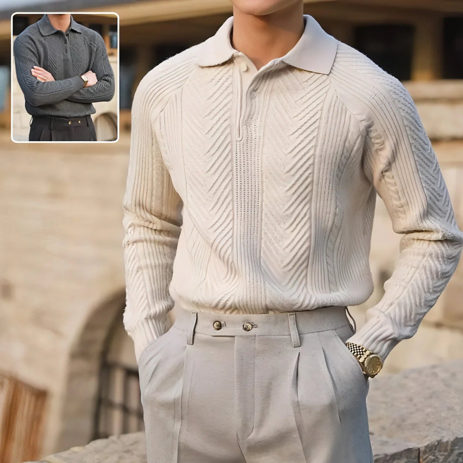 Men's Lapel Knitted Sweater Winter Pullover Long-sleeved Top Clothes - Which Mark