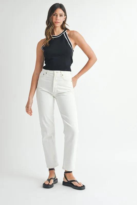 MABLE Contrast Trim Grecian Neck Cropped Tank - Which Mark