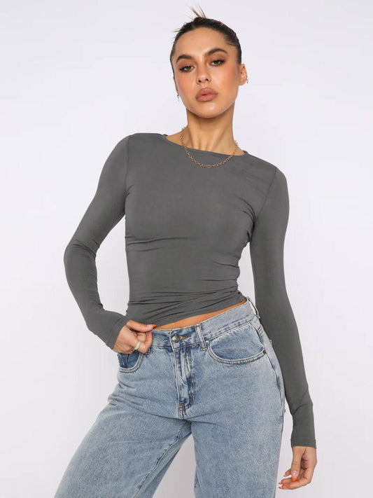 A1. Knitwear Tight Casual Long Sleeve T-shirt Women - Which Mark