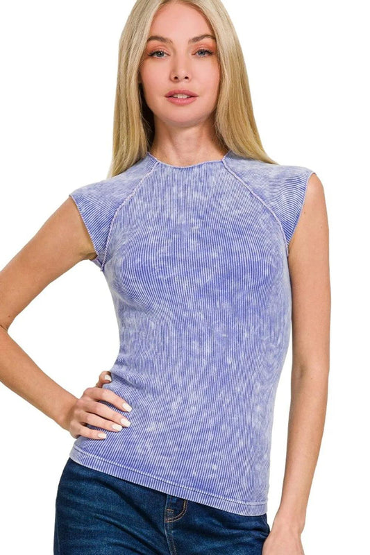 Zenana Stone Washed Ribbed Seamless Top - Which Mark