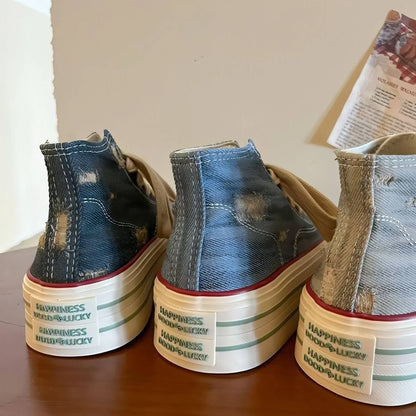 Women's Synthetic Leather Lace-up High-top Rubber Casual Shoes - Which Mark