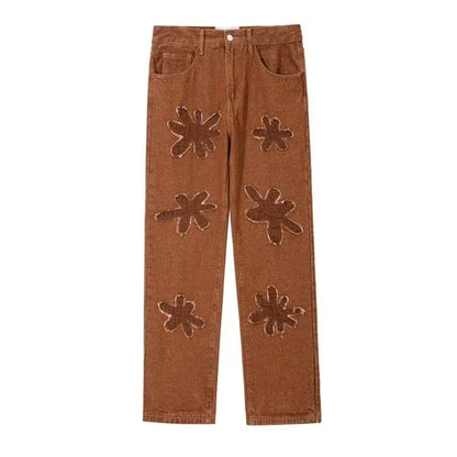 Retro Burnt Flowers Niche Wash Old Jeans For Men - Which Mark