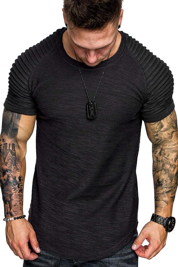 COOFANDY Men's Muscle T-Shirt Pleated Raglan Sleeve Bodybuilding Gym Tee Short Sleeve Fashion Workout Shirts Hipster Shirt - Which Mark