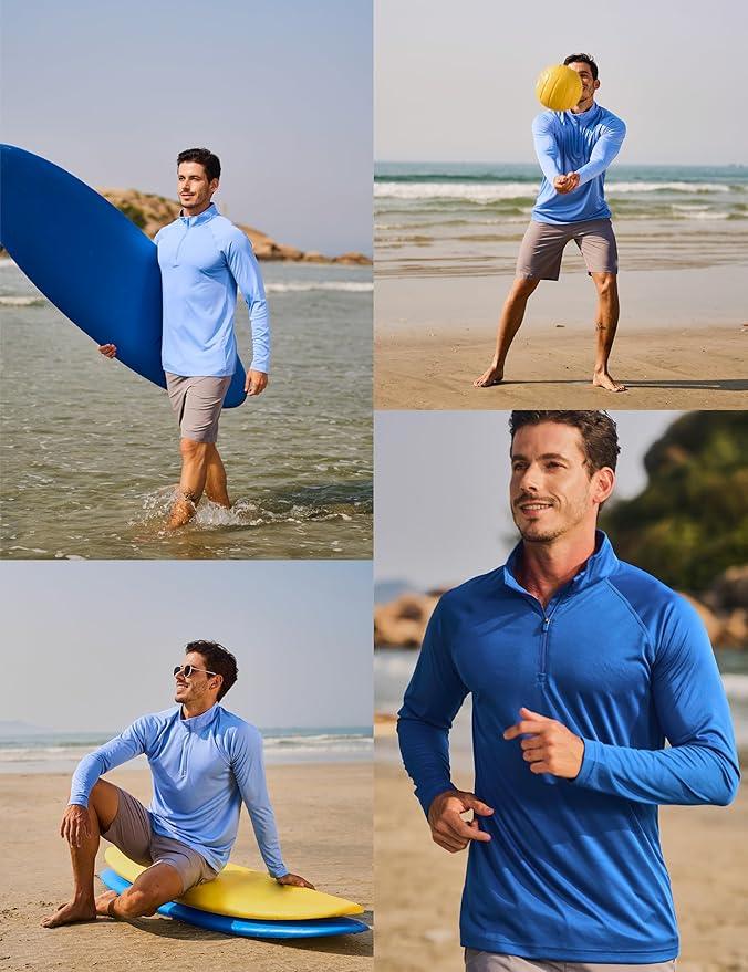 MAGCOMSEN Men's Long Sleeve Sun Shirts UPF 50+ Tees 1/4 Zip Up Fishing Running Rash Guard T-Shirts Outdoor Shirt - Which Mark