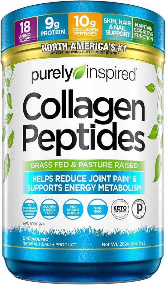 Purely Inspired Collagen Peptides Powder for Women & Men (Unflavoured) - Paleo & Keto-Friendly Supplement for Healthy Skin & Hair - Grass-Fed & Pasture Raised - 282g, 28 Servings (Pack of 1) - Which Mark