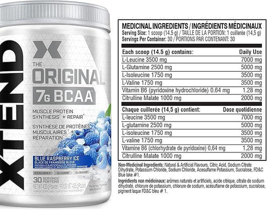 Scivation XTEND Original BCAA Powder | Sugar Free Post Workout Muscle Recovery Drink with Amino Acids | 7g BCAAs for Men & Women | 30 Servings, Blue Raspberry Ice - Which Mark