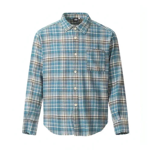 Plaid Long Sleeve DressShirt Casual Polo Collar Raw Edge Men - Which Mark