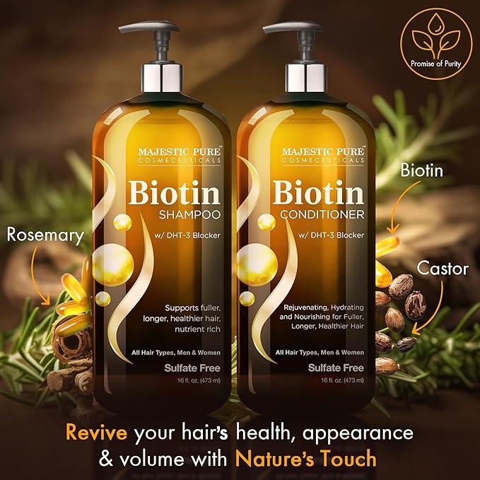 MAJESTIC PURE Biotin Shampoo and Conditioner Set with DHT Blocker Complex - Hydrating, Nourishing & Supporting Healthy Hair, Sulfate Free, for Men & Women - 16 fl oz each Climate Pledge Friendly - Which Mark