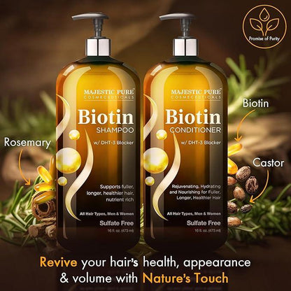 MAJESTIC PURE Biotin Shampoo and Conditioner Set with DHT Blocker Complex - Hydrating, Nourishing & Supporting Healthy Hair, Sulfate Free, for Men & Women - 16 fl oz each Climate Pledge Friendly - Which Mark