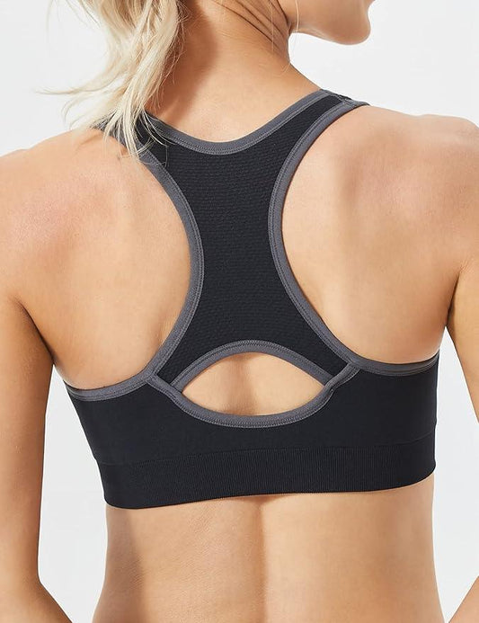 FITTIN Racerback Sports Bras for Women - Padded Seamless Bras for Yoga Gym Workout Fitness White - Which Mark