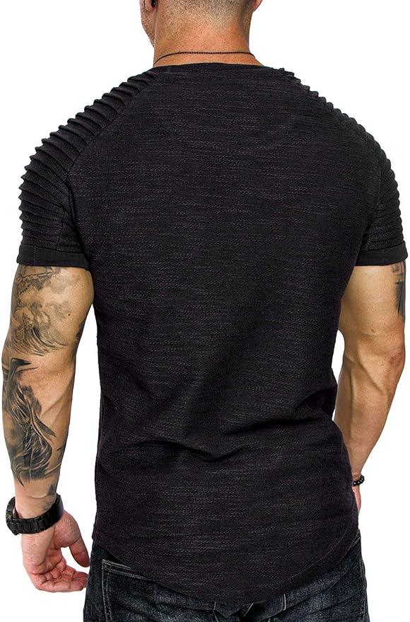 COOFANDY Men's Muscle T-Shirt Pleated Raglan Sleeve Bodybuilding Gym Tee Short Sleeve Fashion Workout Shirts Hipster Shirt - Which Mark