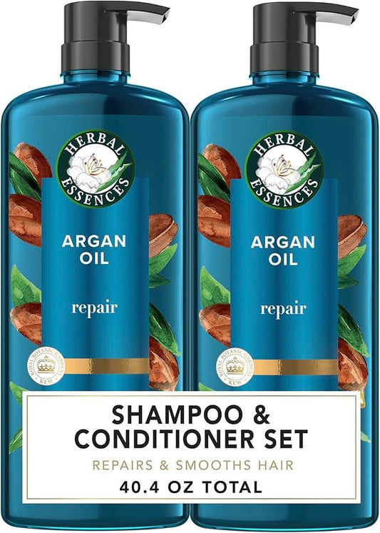 Herbal Essences Pure Plants Argan Oil Shampoo and Conditioner Set, with Certified Camellia Oil and Aloe Vera, For All Hair Types, Especially Damaged Hair, 1.2 L Total (2 Count of 600 mL Each) - Which Mark