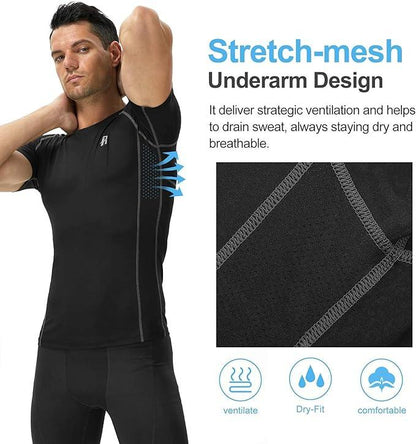 Runhit Long Sleeve Compression Shirts for Men Short Sleeve Quick Dry Athletic Workout T-Shirts Base Layer Tee Shirt - Which Mark