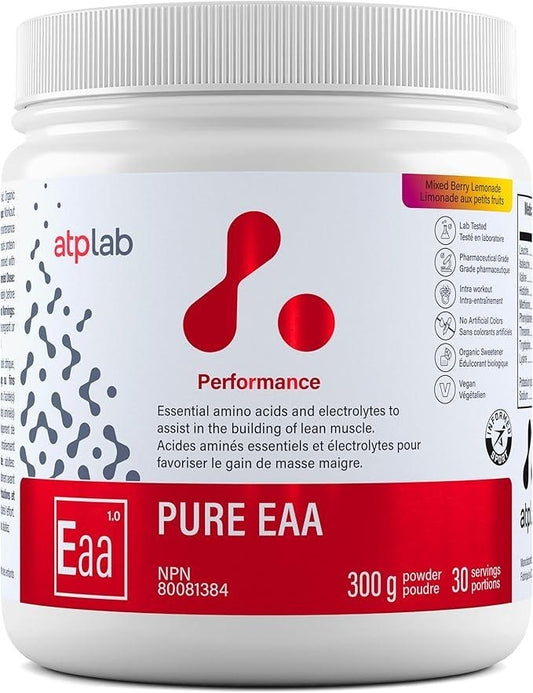ATP LAB Pure EAA Powder, 300g - Berry Lemonade Flavor - Complete Blend of 11 EAAs & Electrolytes - L-Lysine, L-Methionine, Tryptophan - Essential Amino Acids for Workout Support & Refreshing Hydration - Which Mark