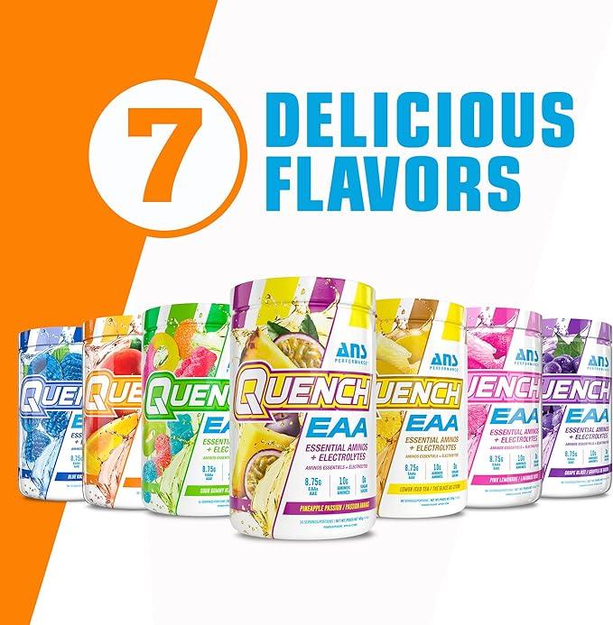 QUENCH EAA Aminos + Electrolytes - Complete Blend of 9 EAAs - 10g Total Amino Acids - Vitamins, Antioxidants, Electrolytes - ZERO Sugar, Carbs, Calories (Peach Mango) - Which Mark