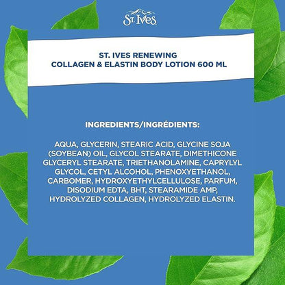St. Ives Renewing Body Lotion dry skin moisturizer for beautiful, supple skin Collagen Elastin made with 100% naturally sourced moisturizers 600 mL - Which Mark