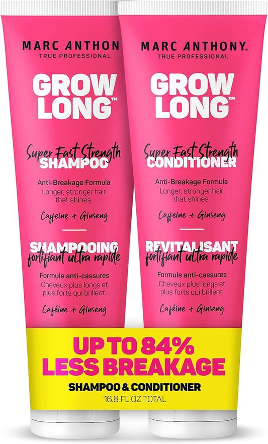 Marc Anthony Grow Long Biotin Shampoo and Conditioner Set – Biotin and Vitamin E Shampoo – Sulfate Free, Color Safe Curly Hair Shampoo and Conditioner Gift Set and Dorm Room Essential for Women, 8.4 Fl Oz (Pack of 2) - Which Mark