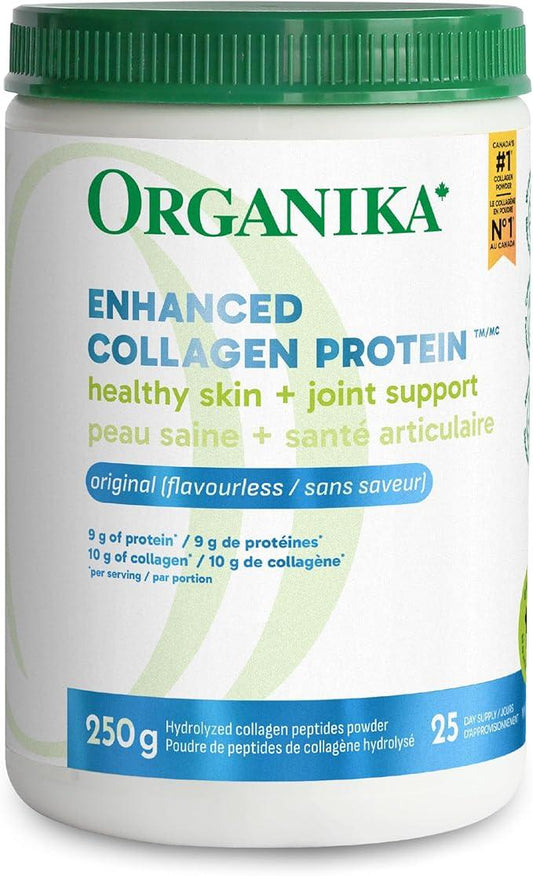 Organika Canadian-Made Enhanced Collagen Powder - for Healthy Hair, Skin, Nails, and Joints. Hydrolyzed Protein Peptides for Better Absorption- Grass-Fed, Non-GMO- Unflavoured- 250g - Which Mark