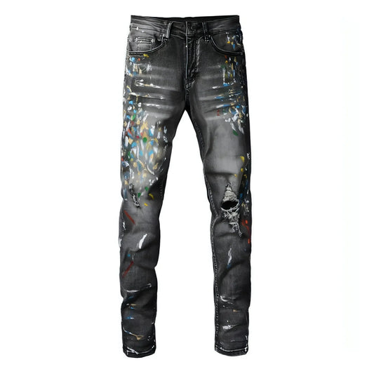 DenimDare™ Washed Elastic Slim Fitting Gray Jeans For Men - Which Mark