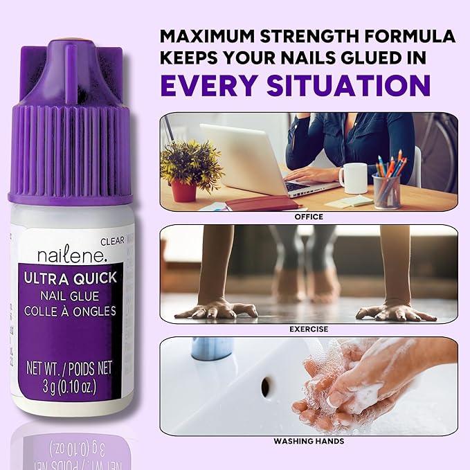 Nailene Ultra Quick Nail Glue, 0.10 oz – Durable, Easy to Apply False Nail Glue – Repairs Natural Nails – Quick-Drying Nail Adhesive Lasts Up to 7 Days – Nail Care Essential - Which Mark