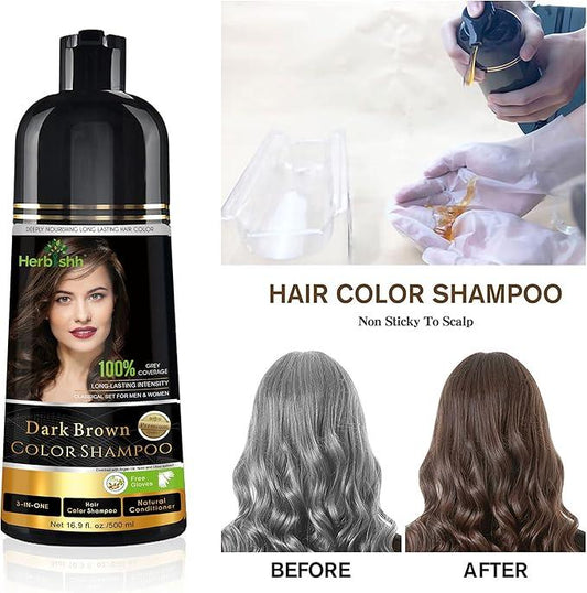 Herbishh Color Shampoo for Gray Hair – Colors in Minutes – Lasts Up To 2-3 Weeks – 500 mL - Hair Dye Shampoo Conditioner 3-In-1 Color – | Herbishh (Dark Brown) - Which Mark