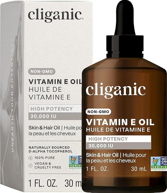 Cliganic 100% Pure Vitamin E Oil for Skin, Hair & Face - 30,000 IU, Non-GMO Verified | Natural D-Alpha Tocopherol - Which Mark