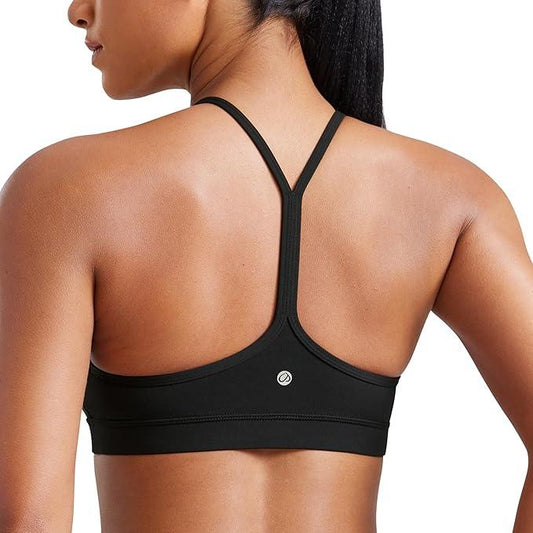 CRZ YOGA Butterluxe Womens Y Back Sports Bra - Padded Racerback Low Impact Spaghetti Thin Strap Workout Yoga Top - Which Mark